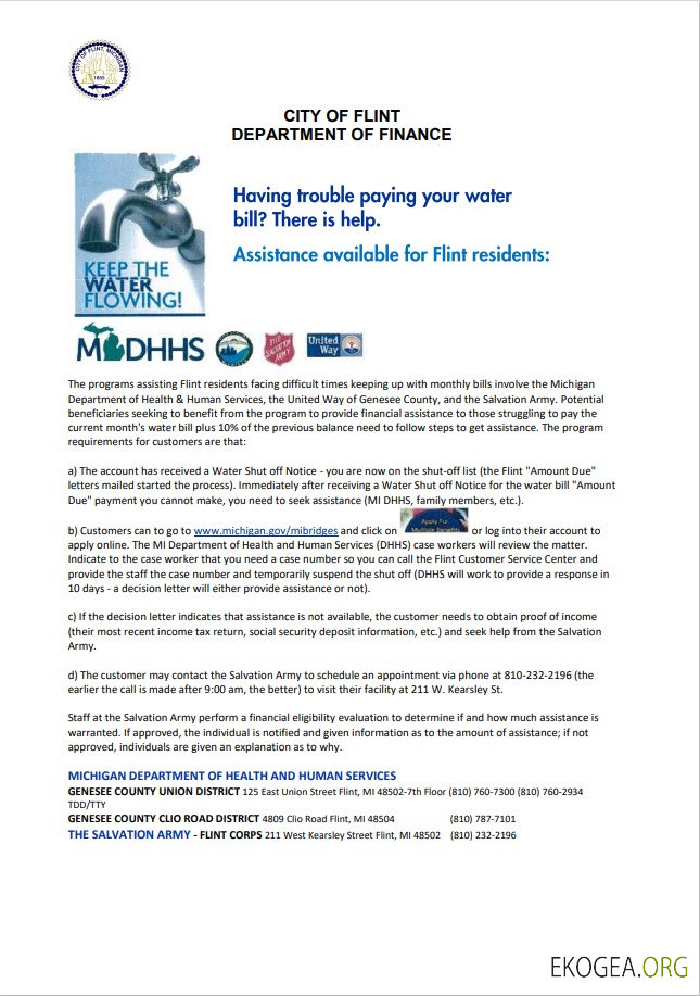 USA City of Flint Michigan Department of Finance utility bill shutoff notice, Word and PDF template